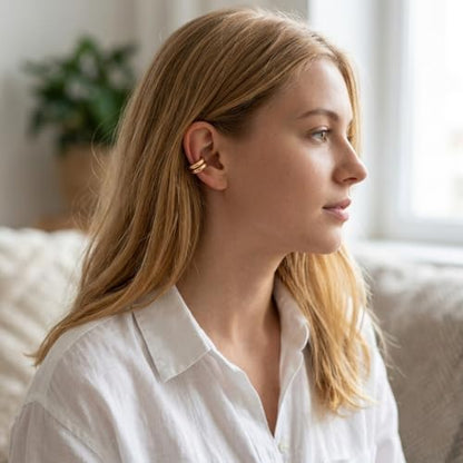 Chunky Ear Cuff Earrings, Asymmetric No Piercing Earring for Women Dainty Clip on Cartilage Ear Cuffs Fake Earrings Jewelry - color: A1-2Pcs C-Shape Gold