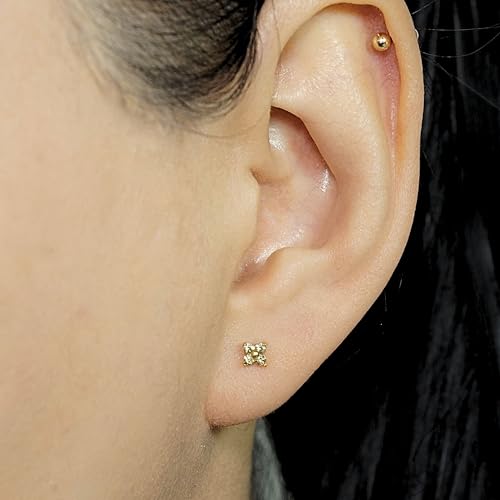 QueenBee 14K Gold Plated Ivy Flower Birthstone Stud Earrings for Women Dainty Floral Gemstone Studs Unique Jewelry Gift for Her - color: Nov-Citrine