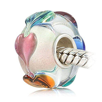 Lampwork Murano Charm 925 Sterling Silver Glass Bead Flower Pendant Leaf for DIY Charms Bracelet