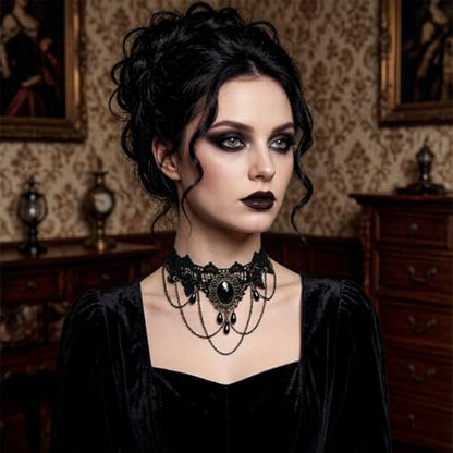 Goth Black Lace Choker Necklace for Women Gothic Vampire Necklace Halloween Victorian Dress Costume Accessories - color: Black2