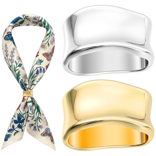 2-Pack Silk Scarf Ring Metal Silk Scarves Shawl Clip Oblate Minimalist Geometric Scarf Slide Buckle Brooches Clothing Accessories for Women Shawls and Scarves Gold Silver
