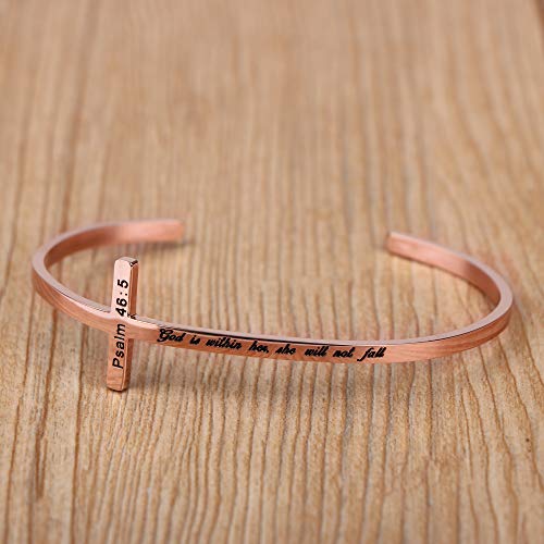 𝐂𝐫𝐨𝐬𝐬 𝐁𝐫𝐚𝐜𝐞𝐥𝐞𝐭 Religious Cuff Bangle 𝐁𝐢𝐛𝐥𝐞 𝐕𝐞𝐫𝐬𝐞 Christian Gifts Jewelry for 𝐖𝐨𝐦𝐞𝐧 - style: God is within her,she will not fall -Psalm 46:5