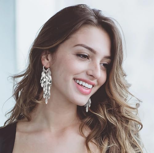 Long Dangle Earrings For Women, Fringe Chandelier Earrings Punk Metal Chain Earrings Hypoallergenic Lightweight Tassel Drop Earrings - color: Fringe-Silver