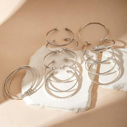 46Pcs Gold Jewelry Set for Women with 5 Necklace, 12 Bracelet, 5 Hoop Earrings, 15 Stud Earrings and 9 Rings Jewelry Set For Gifts for Women. - style: Silver Jewelry