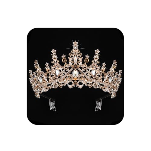 COCIDE Gold Crowns for Women Tiaras Girls Crystal Rhinestones Queen Crown Princess Tiara Party Wedding Bridal Halloween Costume Cosplay Bridesmaids Accessories, one size, Champagne, Comb type - color: T7,Champagne