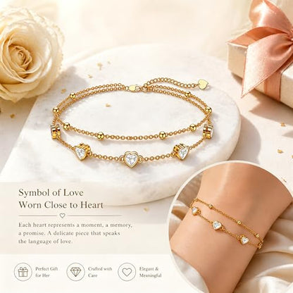 Midari 18K Yellow Gold Gemstone Birthstone Anklet Bracelet Heart Jewelry with 12 Months Birthstone Birthday Gifts for Women Wife Her Daughter Mom - color: 04-Apri-White CZ, size: Bracelet 7"-9"