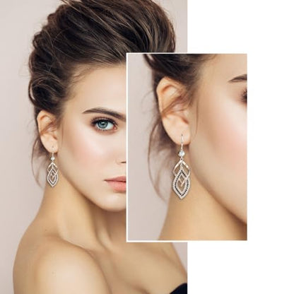 Bohemian Long Drop Dangle Earrings for Women, Chic Boho CZ Wedding Jewelry | Hypoallergenic 14K Gold 925 Sterling Silver Handmade Linear SwirlWire Diamond Earrings,Christmas&Mother's Day,Gifts for Women - color: Rose Gold