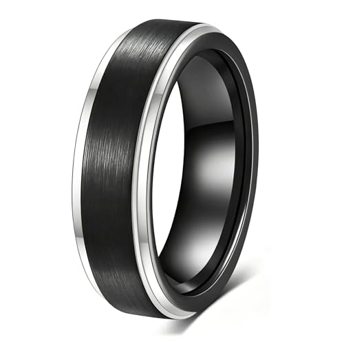 6mm 8mm Black/Gold/Silver/Purple Classic Stainless Steel Wedding Band Ring For Men Womem Matte Brushed Finish Comfort Fit Size 5-12 - color: 6mm-Black Silver