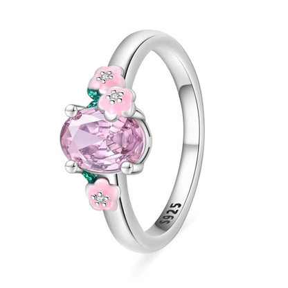 KUNSIR 925 Silver Cubic Zirconia Ring Size 7-9 Wedding Band Sterling Silver Eternity Ring Modern Style - style: Pink Flower Ring
