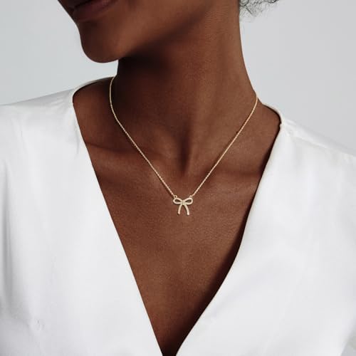 Luxval Diamond Pendant Gold Necklace for Women，Dainty 18k Gold Plated Choker Necklaces Simple Gold Jewelry Gifts for Women - color: Gold-CZ bow