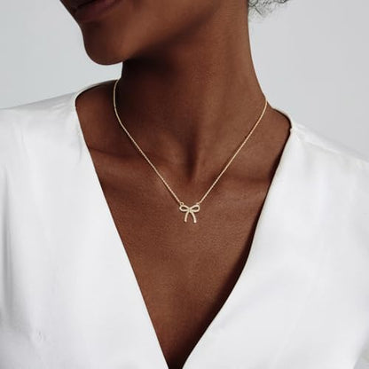 Luxval Diamond Pendant Gold Necklace for Women，Dainty 18k Gold Plated Choker Necklaces Simple Gold Jewelry Gifts for Women - color: Gold-CZ bow
