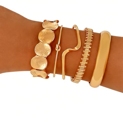 ILGANT Gold Bangle Bracelets for Women Gold Plated Chunky Cuff Bangle Bracelet Stackable Multi Layer Bangles Fashion Jewelry Set - color: Gold Bracelets-1