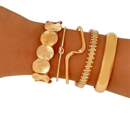 ILGANT Gold Bangle Bracelets for Women Gold Plated Chunky Cuff Bangle Bracelet Stackable Multi Layer Bangles Fashion Jewelry Set - color: Gold Bracelets-1