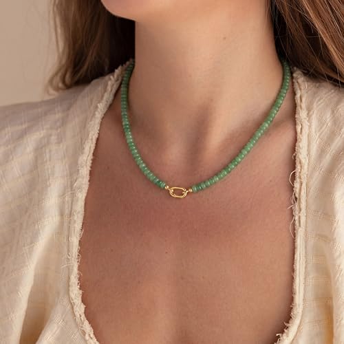 CONRAN KREMIX Colorful Stone Beaded Necklace for Women,Natural Gemstone Bead Choker Necklaces Boho Summer Beach Layering Necklace Jewelry Gift for Women - color: Green