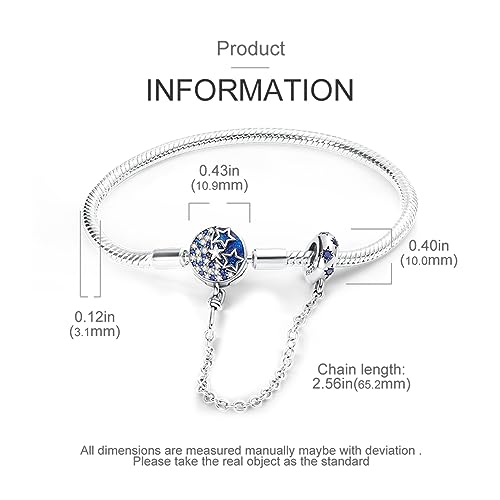 KUNSIR 925 Sterling Silver Snake Chain Bracelet with Safety Chain Charm Bracelets for Women Teen - style: KJB017