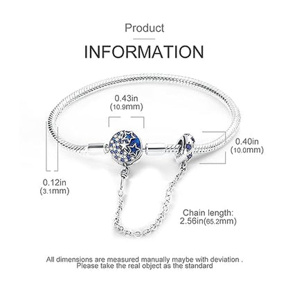 KUNSIR 925 Sterling Silver Snake Chain Bracelet with Safety Chain Charm Bracelets for Women Teen - style: KJB017