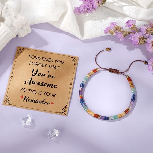 JoycuFF Gifts for Women Inspirational Gifts for Teen Healing Natural Stone Bracelets for Women Friends Sister - style: You're awesome-Colorful