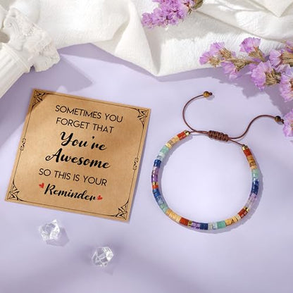 JoycuFF Gifts for Women Inspirational Gifts for Teen Healing Natural Stone Bracelets for Women Friends Sister - style: You're awesome-Colorful