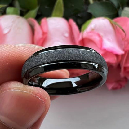 TUTISS 6mm 8mm Black/Gold/Rose Gold/White Tungsten Rings for Men Women Fashion Engagement Wedding Bands Sandblasted Finish I Love You Engraved Comfort Fit - color: 6mm Black Tungsten