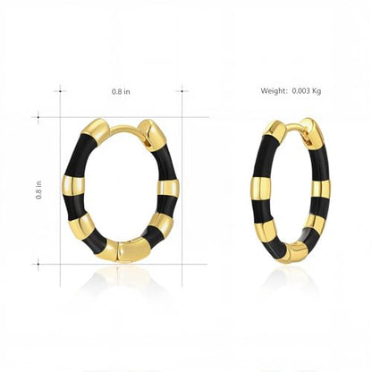 Milan Chiva 14K Gold Plated Small Huggie Dangle Earrings | Lightweight Trendy Heart Dainty Jewelry Hypoallergenic Chunky Gold Hoops Earrings Jewelry Mothers Day Gift for Women - color: E-Black