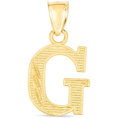 Floreo 10k Yellow Gold 0.45" Personalized Lighting Alphabet Letter A - Z Initial Charm Pendant with optional Extendable Chain Necklace - size: Pendant with Adjustable Chain, 18", style: - G -