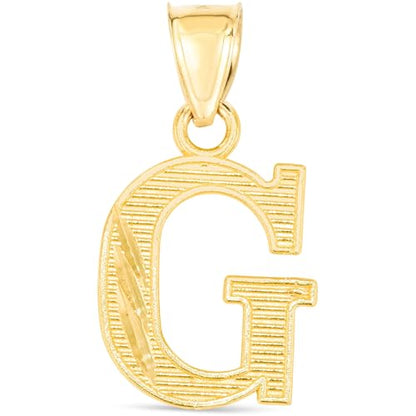 Floreo 10k Yellow Gold 0.45" Personalized Lighting Alphabet Letter A - Z Initial Charm Pendant with optional Extendable Chain Necklace - size: Pendant with Adjustable Chain, 18", style: - G -