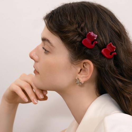 Mistofu 12PCS Mini Cat Hair Claw Clips, Acrylic Hair Clips for Women | Trendy Small Non-Slip, Aesthetic Acetate Clips for Girls & Women ,Cute Kawaii Classic Hair Claw - color: small cat 2