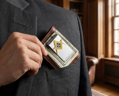 Bling Jewelry Personalized Large Wide Strong Symbol Message Blue Square Compass Masonic Insignia Freemason Tie Clip Bar Necktie For Men Silver Gold Tone Stainless Steel - color: Multi-color