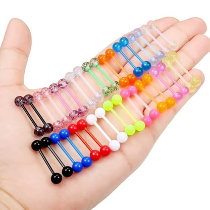 14G 14/16mm Plastic Nipple Piercing Jewelry Tongue Rings Glow in The Dark Bridge Barbells for Women Men Surgery - size: 14g*16mm