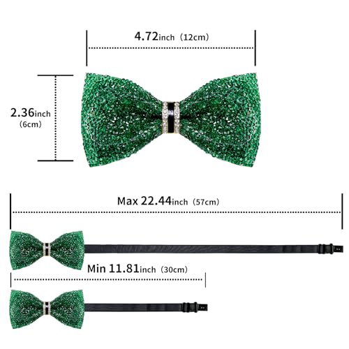 DiBanGu Mens Rhinestone Bow Tie with Ring and Lapel Pin Set | Adjustable Strap,Pre-tied Style,3PCS,Sequin Diamond Bowties，Solid/Mix Color,Shiny Accessory,for Party Prom Banquet Wedding - color: Emerald Green