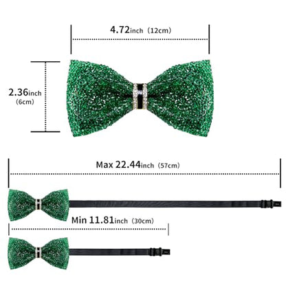 DiBanGu Mens Rhinestone Bow Tie with Ring and Lapel Pin Set | Adjustable Strap,Pre-tied Style,3PCS,Sequin Diamond Bowties，Solid/Mix Color,Shiny Accessory,for Party Prom Banquet Wedding - color: Emerald Green