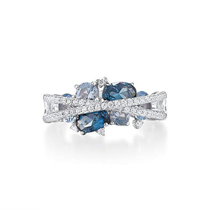 Santuzza 925 Sterling Silver Twist Ring White Cubic Zirconia Rings - color: [A]Blue