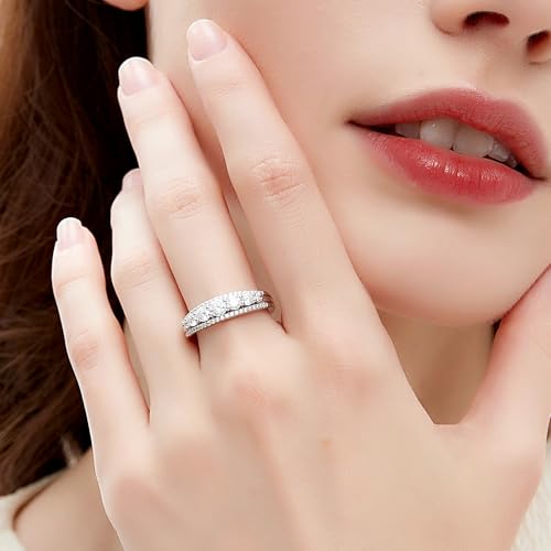 Newshe Jewellery Moissanite Wedding Bands for Women Eternity Ring 925 Sterling Silver Engagement Anniversary Stacking Size - color: Moissanite-Silver