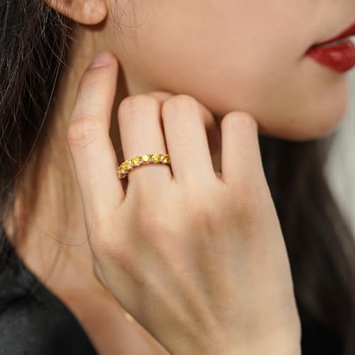 3.5mm Stackable Rings S925 Sterling Silver Created Birthstone & Cubic Zirconia Ring for Women Wedding Bands Anniversary Birthday Jewelry Size 6 to 10(with Box) - color: 11-Created Citrine-Nov