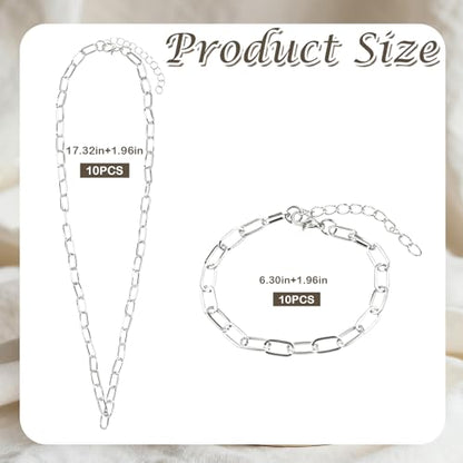 20 Pcs 18K Silver Plated Necklace Bracelet Chain Kit, Paperclip Alloy Link Fit Clip on Charm, Charm Bracelet Necklace Kit for Women DIY Jewelry Making (Silver) - color: Silver