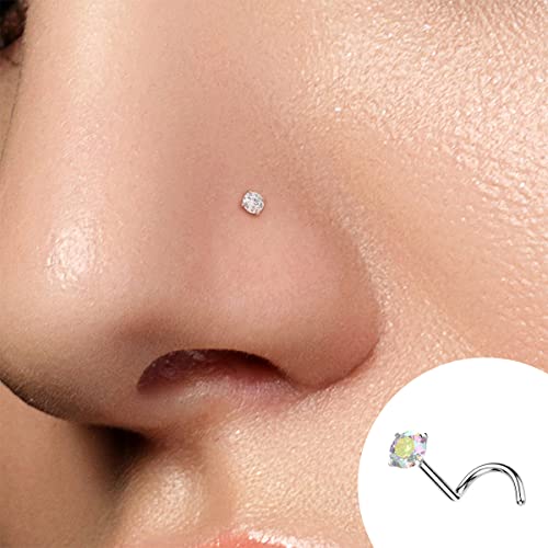 Satix 4-11PCS 18G 20G Implant Grade Titanium Nose Screw Rings Prong Settings 2mm CZ Nose Screw Studs Ring Nostril Piercing Jewelry For Women - style: 20 Gauge - 8PCS