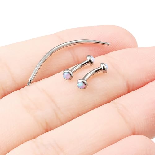 F136 Titanium 16g 6/8/10mm Opal Eyebrow/Rook/Snug/Vertical-Labret/VCH/Snake-Eyes/Anti-Tragus/Christina/Daith/Belly-Button/Bridge/Hood/Surface Curved Barbell Piercing Jewelry for Women Men - color: Pink, size: 6mm=1/4in