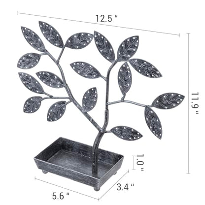 MyGift Jewelry Tree w/Bird Nest 48 pair Earrings Holder, Bracelets/Necklace Organizer Stand (Silver Metal) - color: Silver Metal