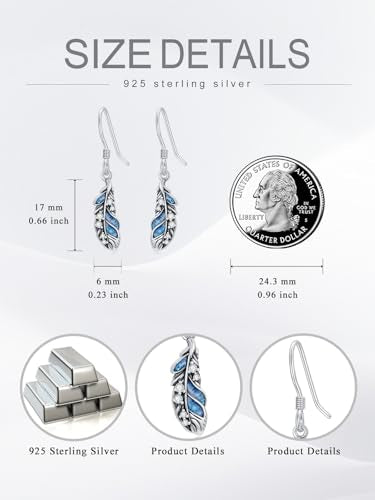 Dorunmo s925 Sterling Silver Western Dangle Drop Earrings Birthday Jewelry Gifts for Women - style: Turquoise Feather