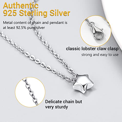 PROSILVER 925 Sterling Silver Necklace for Women Dainty Pendant Necklace | Hypoallergenic 925 Sterling Silver, Cute Small Pendant, Star/Heart/Moon/Triangle/Bar/Round Necklace Silver with Gift Box - color: 01 Sliver, style: 01 Star