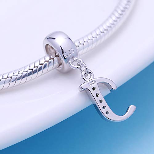 925 Sterling Silver Charms Alphabet Beads fit Pandora Charm Bracelets A-Z Letter Initial Spacer Dangle Clear CZ Stone Authentic for Snake Chain Bracelets - color: J