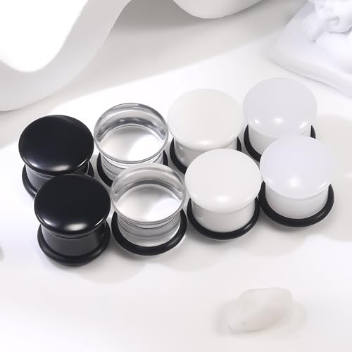8G-12mm Solid Ear Plugs Tunnels for Women Men Single Flared Ears Gauge Plugs with O-Ring Stretcher Expander Piercing Body Jewelry Black White Clear Opalite 1 Pairs - color: Black, size: 4 Gauge(5mm) = 3/16 inch