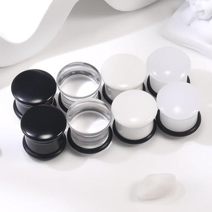 8G-12mm Solid Ear Plugs Tunnels for Women Men Single Flared Ears Gauge Plugs with O-Ring Stretcher Expander Piercing Body Jewelry Black White Clear Opalite 1 Pairs - color: Black, size: 4 Gauge(5mm) = 3/16 inch