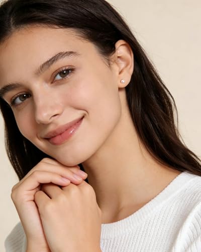Cultured Pearl Stud Earrings for Women, Sterling Silver Hypoallergenic Gift - color: Cream White, size: 5mm