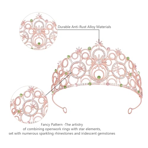 Crystal Crowns for Women, Crystal Bubble TiaraBride Royal Queen Headband Princess Headpieces for Women Bridal Wedding Prom Birthday Party Crowns - color: Rose Gold Pink Green