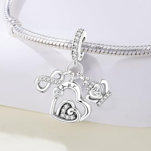 3PCS Birthstone Stone Charms for Charms Bracelet 925 Sterling Silver Infinity Love Heart Crown Dangle Charms Spacer Stopper Beads for Bracelets and Necklaces, Birthday Mother's Day Christmas Gifts For Women. - color: 04 Apr. 3PCS