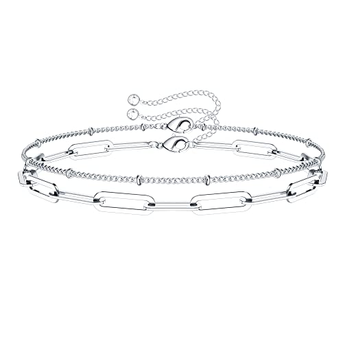 Dainty Gold Bracelets for Women, 14K Gold Plated Adjustable Layered Beads Bracelet Cute Evil Eye Oval Chain Pearl Bar Turtle Gold Bracelets for Women Jewelry - style: Layered CZ Chain
