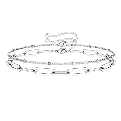 Dainty Gold Bracelets for Women, 14K Gold Plated Adjustable Layered Beads Bracelet Cute Evil Eye Oval Chain Pearl Bar Turtle Gold Bracelets for Women Jewelry - style: Layered CZ Chain