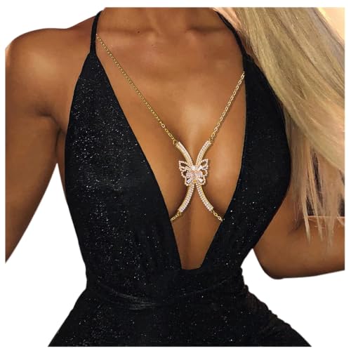 Rhinestone Chest Bracket Bra Chain Sexy Bikini Crystal Body Chains Butterfly Chest Chain Body Jewelry Accessories for Women - color: color5