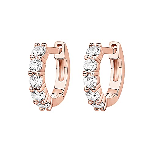 PAVOI 14K Gold Plated Huggie Earrings for Women - Gold Earrings Hoops with Heart Shaped Cubic Zirconia - Hypoallergenic Cartilage Trendy Fashion Huggie Hoop - Dainty Romantic Everyday Jewelry - color: Rose Gold